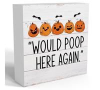Funny Halloween Bathroom Decor Spooky Pumpkin Home Decoration Gifts Party Decorations Vintage Spider Bat Rustic Face Wooden Box Sign Would Poop Here Again 7x7 inch