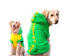 Funny Halloween Big Large Dog Dinosaur Costume Jacket Coat Warm Fleece Winter Golden Retriever Pitbull Dog Clothes Hoodie (XXX-Large, Green)