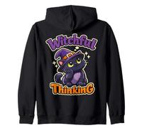 Funny Halloween Black Cat Witchful Thinking Zip Hoodie