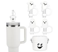 Funny Halloween Buckets Straw Covers for Stanley Cup Cute Ghost Skull Straw Toppers Compatible With 30&40 OZ 10mm Straw Topper, Halloween Straw Covers Cap for Tumble Cups