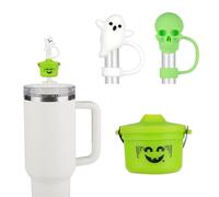Funny Halloween Buckets Straw Covers for Stanley Cup Cute Ghost Skull Straw Toppers Compatible With 30&40 OZ 10mm Straw Topper, Halloween Straw Covers Cap for Tumble Cups