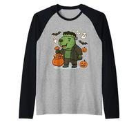 Funny Halloween Capybara Frankenstein Monster Graphic Raglan Baseball Tee