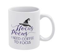 Funny Halloween Coffee Mug with Witches Hocus Pocus I Need Coffee to Focus Gift for Girlfriend, Mother, Sister, Colleagues