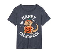 Funny Halloween Cute Crested Eyelash Gecko Pumpkin Costume T-Shirt, Women's Plus, Heather Blue, 3X
