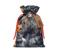 Funny Halloween Decor Witch Christmas Gift Bags with Tags & Ribbon Ties, Xmas Drawstring Candy Treat Bag Christmas Gifts Sacks Reusable Gift Wrapping Bags for Holiday Party Favors Small