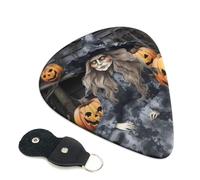 Funny Halloween Decor Witch Guitar Picks 6 Pcs, 0.96mm Thickness Celluloid Plectrum with Leather Picks Holder, Personalized Guitar Pick for Bass Electric Acoustic Guitars Lovers Gift
