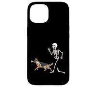 Funny Halloween German Shepherd and Skeleton Case for iPhone 15