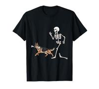 Funny Halloween German Shepherd and Skeleton T-Shirt