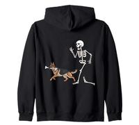 Funny Halloween German Shepherd and Skeleton Zip Hoodie
