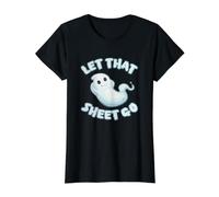 Funny Halloween Ghost, Chill Relax Zen, Let that Sheet Go Value Graphic T-Shirt, Women, Black, S