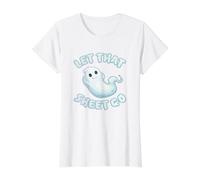 Funny Halloween Ghost, Chill Relax Zen, Let that Sheet Go Value Graphic T-Shirt, Women, White, M