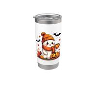 Funny Halloween Ghost Drinking Coffee Mug Autumn Fall Leaves Stainless Steel Insulated Tumbler
