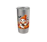 Funny Halloween Ghost Drinking Coffee Mug Autumn Fall Leaves Stainless Steel Insulated Tumbler