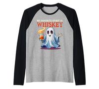 Funny Halloween Ghost My Favorite Spirit is Whiskey Humor Raglan Baseball Tee