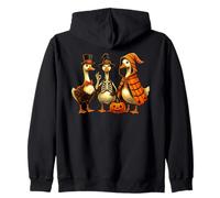 Funny Halloween Goose Trio Skeleton Pumpkin Autumn Gathering Zip Hoodie