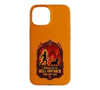 Funny Halloween I'D GO TO HELL AND BACK FOR MY CAT Case for iPhone 15