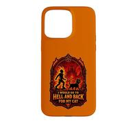 Funny Halloween I'D GO TO HELL AND BACK FOR MY CAT Case for iPhone 15 Pro Max