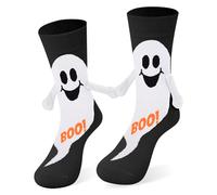 Funny Halloween Magnetic Holding Hands Socks for Women & Teen Girls Ladies- ‘BOO!’Hand in Hand Ghost Spooky Fun Cute Womens Novelty Crazy Funky Matching Costumes Crew Socks - Halloween Gifts Stockings