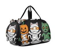 Funny Halloween Monsters Cat Zombie Boy's Gym Duffel Bag with Shoes Compartment Large Capacity Travel Duffel with Adjustable Strap for School Practice, Sports, Travel