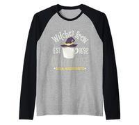 Funny Halloween Party Ladies Witches Brew Coffee House Women Raglan Baseball Tee