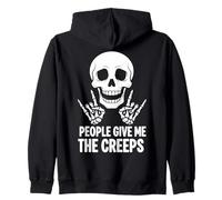Funny Halloween People Give Me The Creeps Skeleton Skull Zip Hoodie