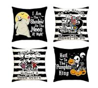 Funny Halloween Pillow Covers, 18x18 Halloween Throw Pillow Cover, Nightmare before Halloween Decorations, Set of 4 Nightmare Christmas Cushion Cases, Jack Sally Bed Couch Sofa Decor Party Supplies