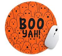 Funny Halloween Round Mouse Pad，Boo Yah Mouse Pad，Stitched Edge Non-Slip Rubber Base，Home Office Decor Desk Accessories, Work Gifts for Sister Friend，for Coworker Leader Boss Work Gifts