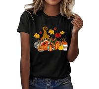 Funny Halloween Shirts for Women Womens Novelty T Pumpkin Graphic Tee Movie Vintage Tshirt Print Thanksgiving Fall Casual Shirt Skull Teen Girl Orange Woman Costume Outfit, Black, XL