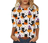 Funny Halloween Shirts Women Skull Spider Web Pullover Short-Sleeved Graphic Tee Soft Breathable Polyester Work Travel Leisure T-Shirt Plus Size Tops Autumn Fashion Thermal Top White