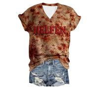 Funny Halloween Shirts Women Skull Spider Web Pullover Short-Sleeved Graphic Tee Soft Breathable Polyester Humor Festival Blouse Plus Size Tops Autumn Fashion Thermal Top Brick Red