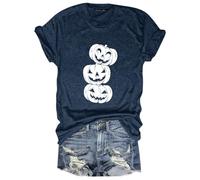 Funny Halloween Shirts Women Skull Spider Web Pullover Short-Sleeved Graphic Tee Soft Breathable Polyester Autumn Fashion Top Kids Adults T-Shirt Going Out Workout Tops Navy