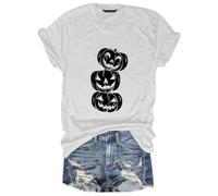 Funny Halloween Shirts Women Skull Spider Web Pullover Short-Sleeved Graphic Tee Soft Breathable Polyester Autumn Fashion Top Kids Adults T-Shirt Going Out Workout Tops White