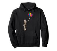 Funny Halloween Skeleton Holding Colourful Party Balloons Pullover Hoodie