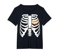 Funny Halloween Skeleton Rib Cage X-Ray Pumpkin Heart T-Shirt, Women's Plus, Black, 1X