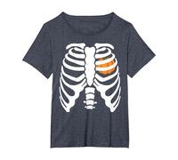 Funny Halloween Skeleton Rib Cage X-Ray Pumpkin Heart T-Shirt, Women's Plus, Heather Blue, 2X