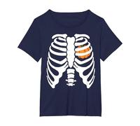 Funny Halloween Skeleton Rib Cage X-Ray Pumpkin Heart T-Shirt, Women's Plus, Navy Blue, 1X
