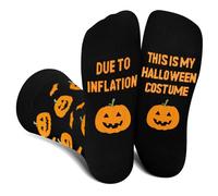 Funny Halloween Socks for Men Women Teen Boys-'DUE TO INFLATION THIS IS MY HALLOWEEN COSTUME' Jack o’ lanterns Pumpkin Lights & Bats Fun Novelty Crazy Funky Crew Cool Socks - Halloween Gifts Costumes