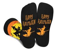 Funny Halloween Socks for Women Ladies & Teen Girls - "HAPPY HALLOWEEN" Fun Witch Castle & Bat Fun Cute Novelty Crazy Funky Dress Crew Socks - Halloween Gifts Stockings Costumes