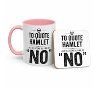 Funny Hamlet Quote Mug - “to Quote Hamlet Act 3, Scene 3, Line 87” - Shakespeare Gift for English Teachers, Students & Book Lovers - Novelty Literary Coffee Cup (11oz Pink, Mug & Coaster Set)