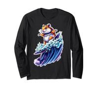 Funny Hamster is Surfing an Ocean Wave 1 - Fan Fun Long Sleeve T-Shirt