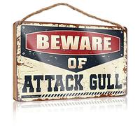 Funny Hanging Door Signs Beware Of Attack Seagull Wooden Sign Small Wooden Signs With Sayings Boys Room Decoration (20x30cm)