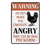 Funny Hanging Metal Chicken Coop Signs, Warning Do Not Make The Chickens Angry Tin Sign Vintage Chicken Metal Tin Signs for Farmhouse Gate Fence KitchenTin Sign 8X12 Inches