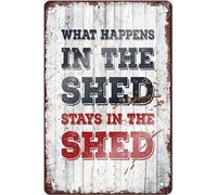 Funny Hanging Metal Signs What Happens In The Shed Stays In The Shed Vintage Wall Decor For Home Garden Man Cave Sign Gift For Women MenTin Sign 8X12 Inches