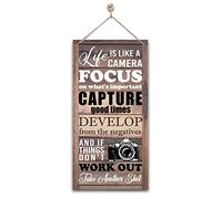 Funny Hanging Sign, Life is Like a Camera Inspirational Wood Decor, Printed Wood Wall Art, Hanging Rustic Sign for Home Decor, Gift for Family and Friends