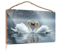 Funny Hanging Sign Two Swans Forming A Heart Shape On Water Hello Winter Sign Western Home Decor(15X28CM)