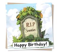 Funny Happy 80th Birthday Card for Friend or Loved One - R.I.P To Seventies - Graveyard - Eighty, Eightieth - for Man, Woman, Men, Women, Grandma, Grandad, Mum, Dad, Bestie, Relative, Family