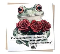Funny Happy Anniversary or Birthday Card For a Loved One - Frog, Roses, Froggy - I'm Hopping Into Your Heart And Never Leaving - For Your Partner, Other Half, Husband, Wife, Girlfriend, Boyfriend