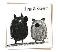 Funny Happy Anniversary or Birthday Card For a Loved One - Pigs, Boars - Hogs and Kisses - Drawing, Affection - For Your Partner, Other Half, Husband, Wife, Girlfriend, Boyfriend, Sweetheart