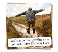 Funny Happy Birthday Card For Dad - Mud, Countryside - You're Proof That Growing Up Is Optional - From Daughter, Son