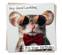 Funny Happy Birthday Card For Friend Or Loved One - Hey Good Looking, Hilarious - Mouse, Sunglasses, Animal Lover - For a Friend, Bestie, Relative, Family, Men, Women